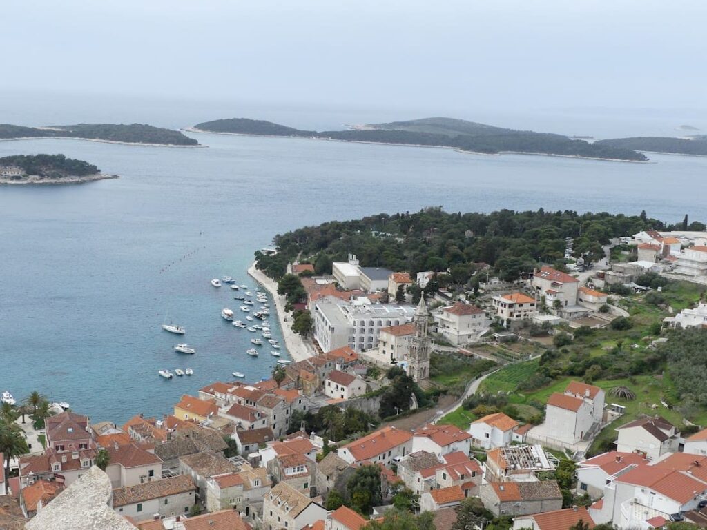 A view of Hvar town in Croatia from up on a hill.