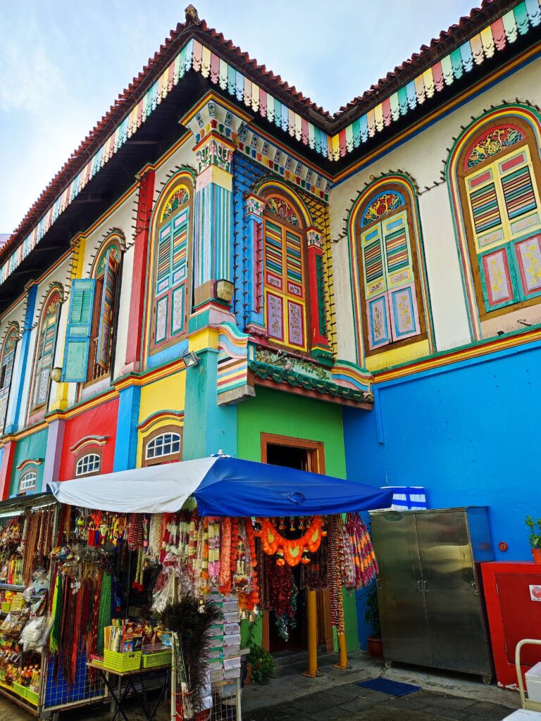 A beautifully coloured building in Little India, Singapore